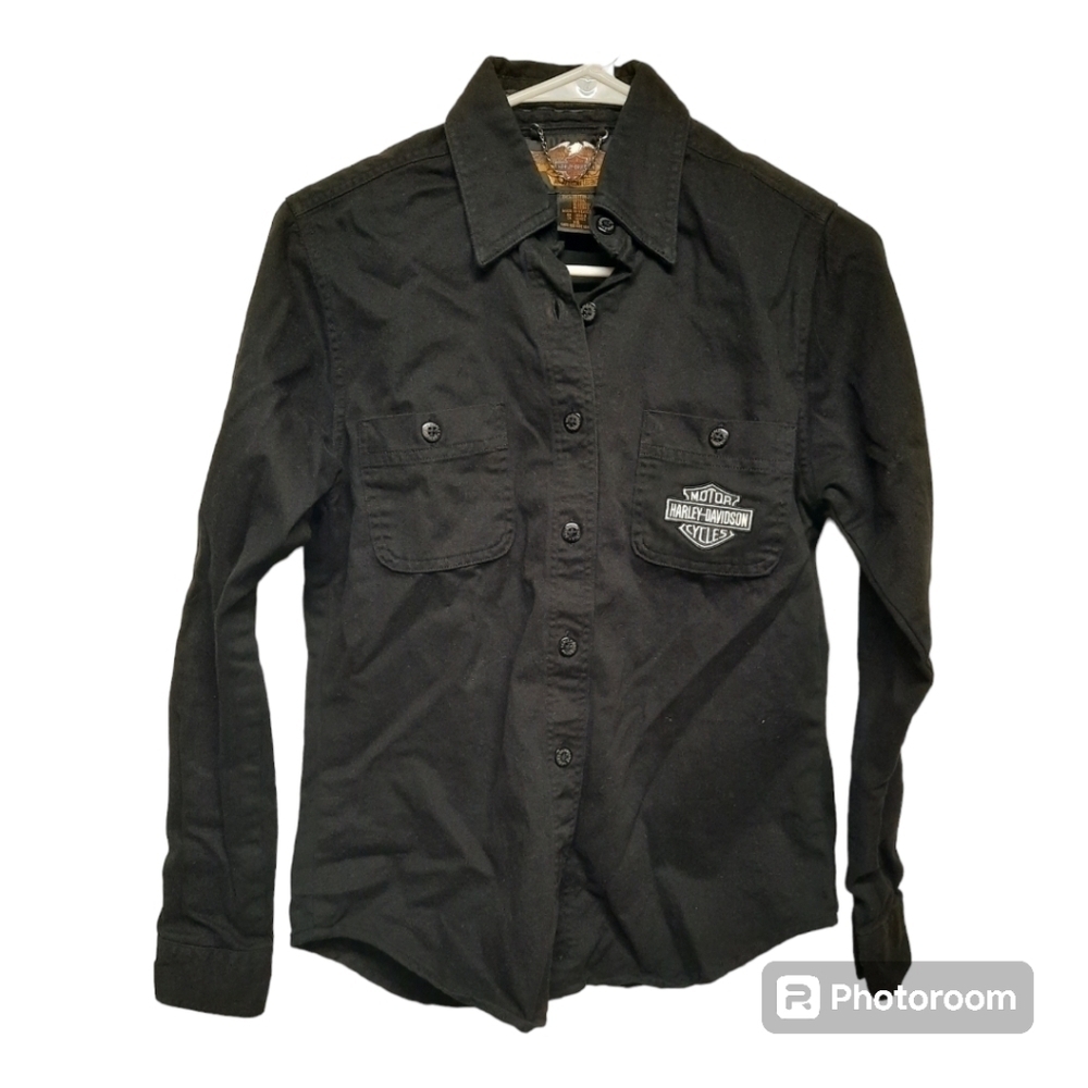 HARLEY-DAVIDSON Button Down Long Sleeve Shirt Motorcycle Black (Women's XS)